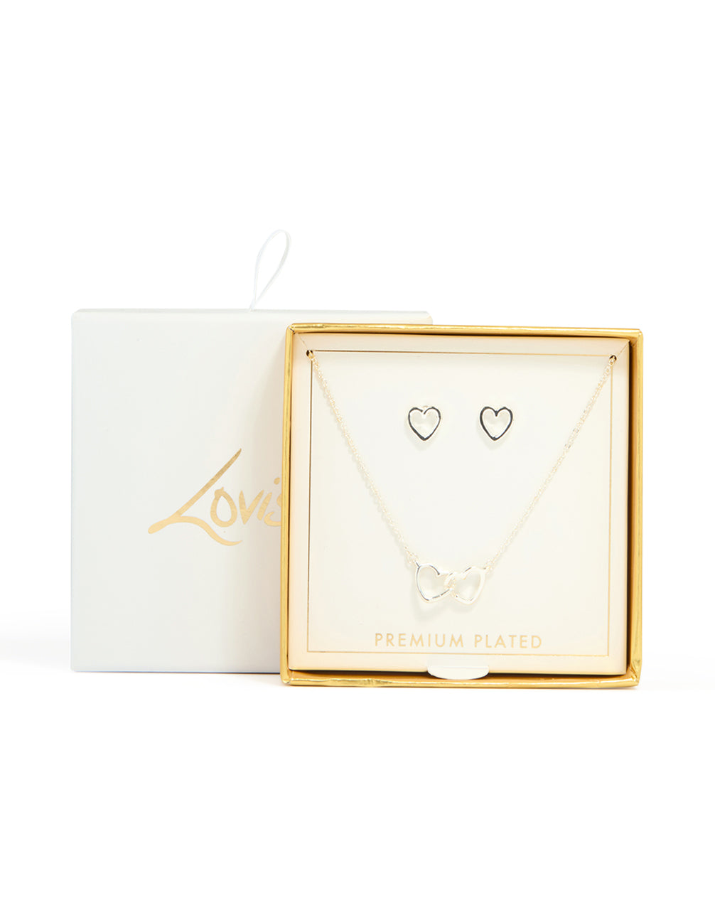 Silver Plated Double Heart Necklace & Earrings Set