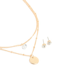 Gold Diamante Disc Layered Necklace & Earrings Set - link has visual effect only