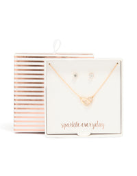 Gold Overlapping Heart Necklace & Diamante Earrings Set - link has visual effect only