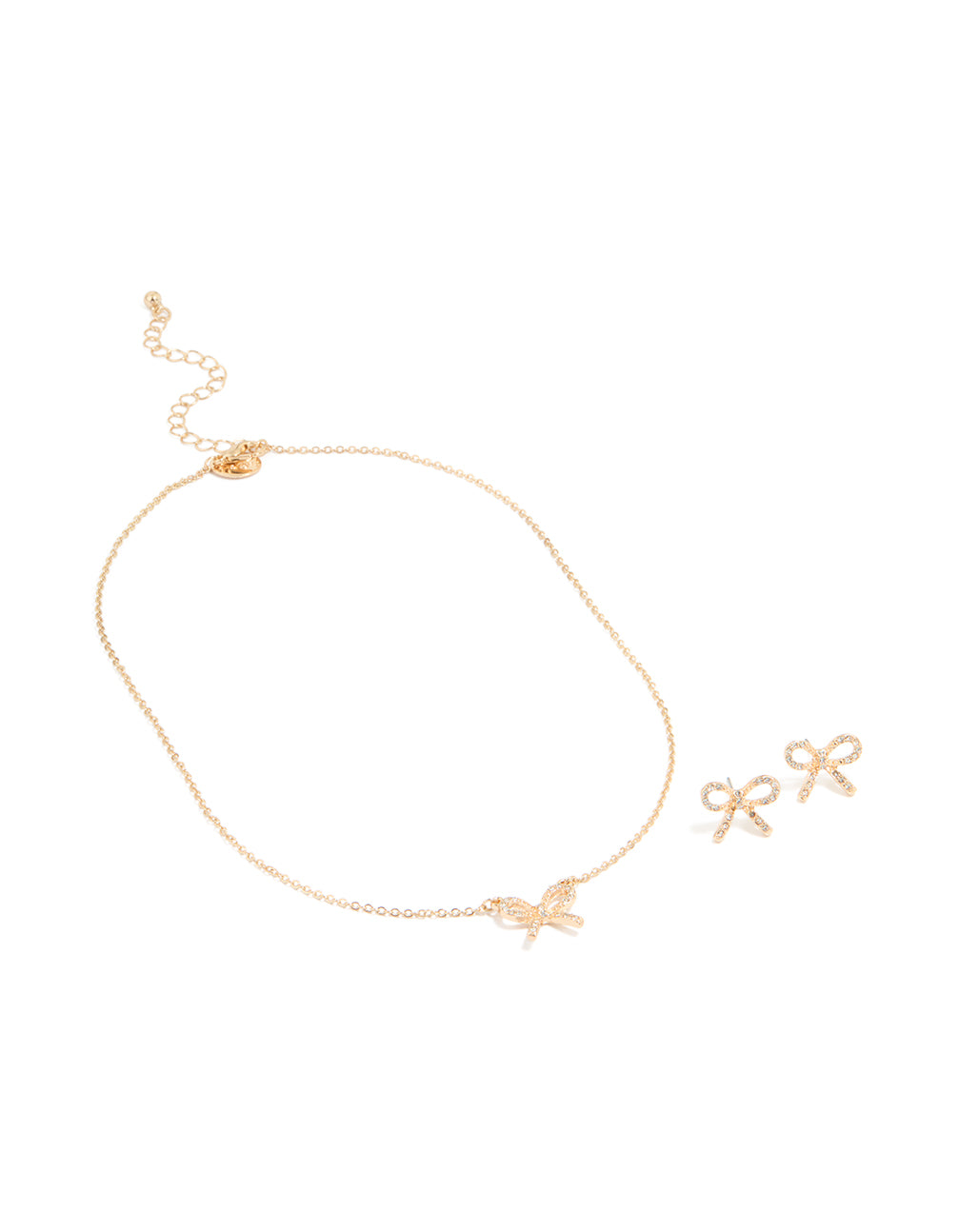 Gold Diamante Bow Pendant Necklace & Earrings Set
