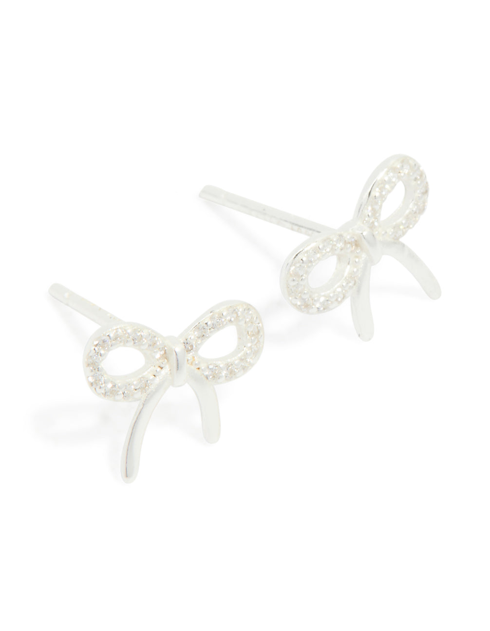 Sterling Silver Large Cubic Zirconia Bow Stud Earrings