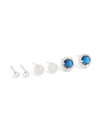 Silver Blue & Clear Cubic Zirconia Earrings 3-Pack - link has visual effect only