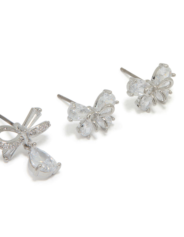 Silver Cubic Zirconia Bow Earrings 2-Pack