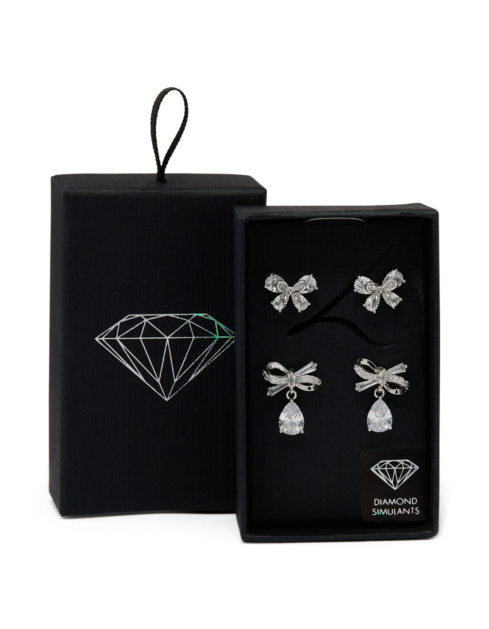 Silver Cubic Zirconia Bow Earrings 2-Pack