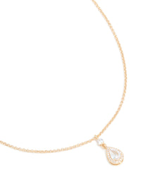 Gold Cubic Zirconia Pear Pendant Necklace - link has visual effect only