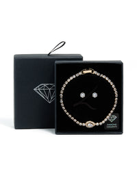 Gold Cubic Zirconia Pear Detail Centre Tennis Bracelet & Earrings Set - link has visual effect only
