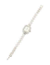 Silver Cubic Zirconia Rectangle Face Watch - link has visual effect only