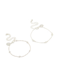 Silver Diamante & Ball Chain Watch 2-Pack Bracelet - link has visual effect only