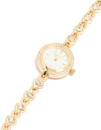 Gold Diamante Dainty Round Watch - link has visual effect only