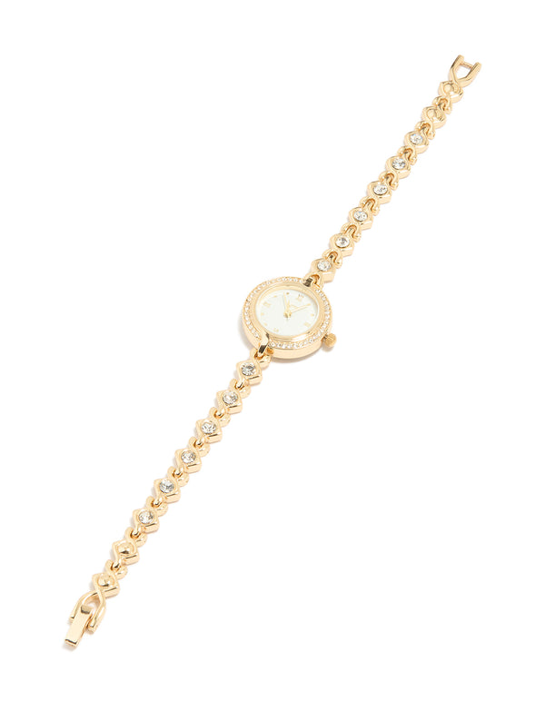 Gold Diamante Dainty Round Watch