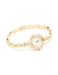 Gold Diamante Dainty Round Watch - link has visual effect only