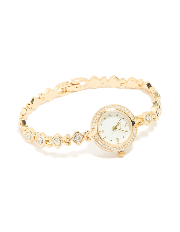 Gold Diamante Dainty Round Watch