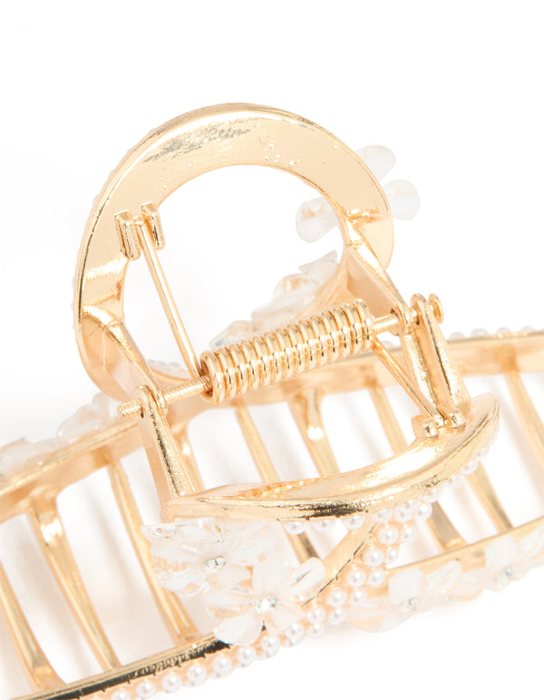 Gold Pearl Floral Small Loop Claw Clip
