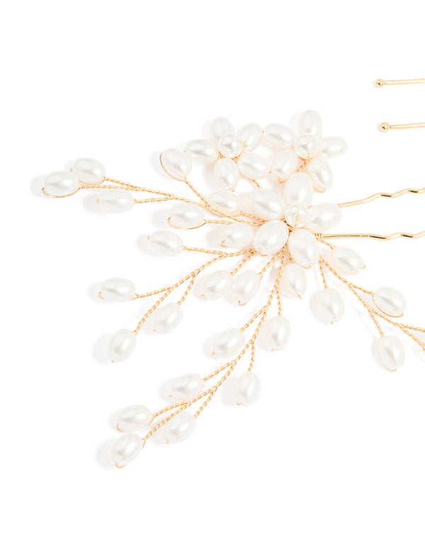 Gold Floral Large Fan Hair Pins 2-Pack