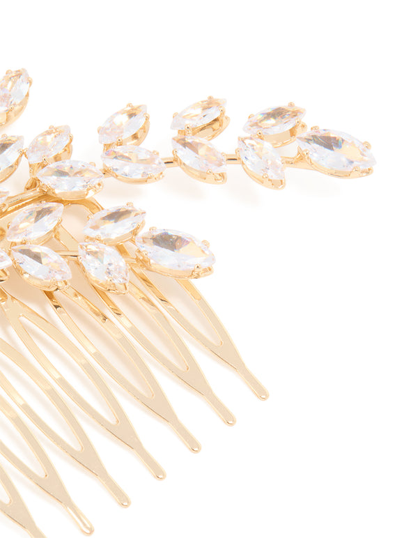 Gold Diamante Flower & Leaf Hair Comb
