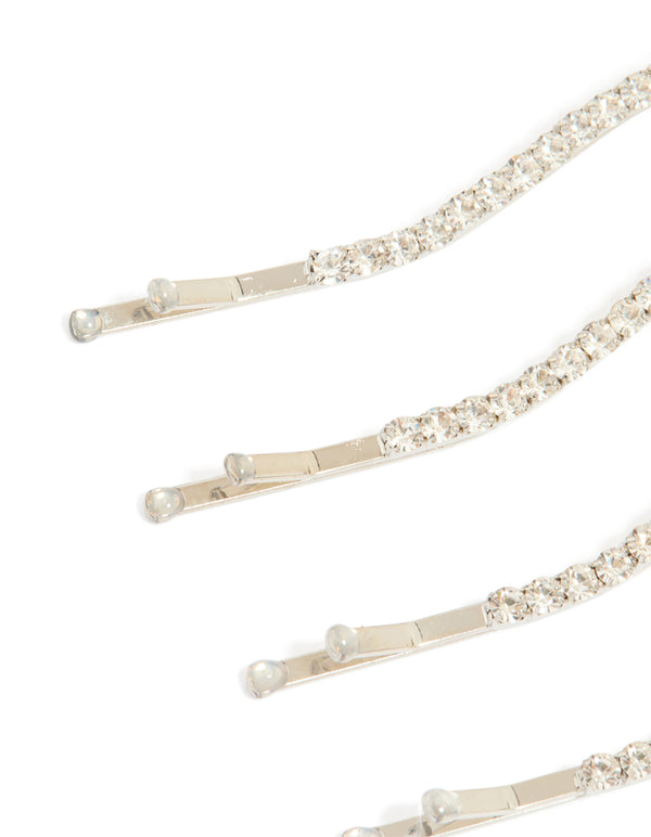 Silver Diamante Hair Clips 4-Pack