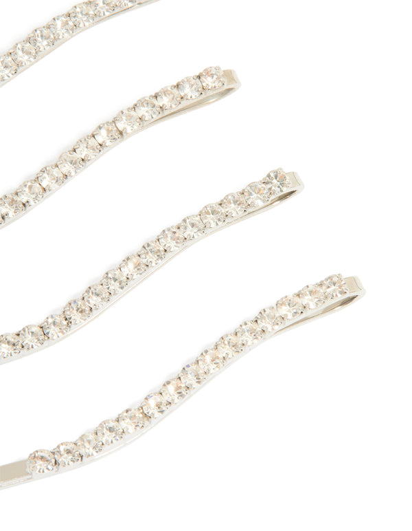 Silver Diamante Hair Clips 4-Pack