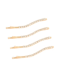 Gold Diamante Wavy Hair Clips 4-Pack - link has visual effect only