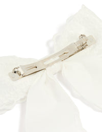 White Fabric Ribbon Lace Bow Layered Clip - link has visual effect only
