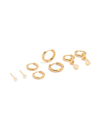 Waterproof Gold Plated Stainless Steel Cubic Zirconia Stud Earrings 4-Pack - link has visual effect only