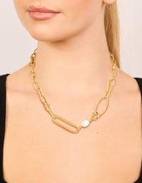 Waterproof Gold Plated Stainless Steel Irregular Paperclip Freshwater Pearl Necklace - link has visual effect only