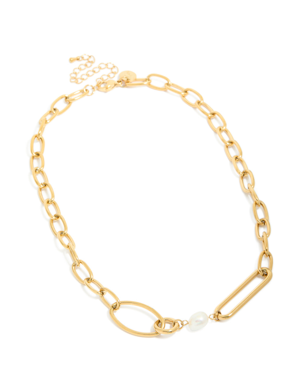 Waterproof Gold Plated Stainless Steel Irregular Paperclip Freshwater Pearl Necklace