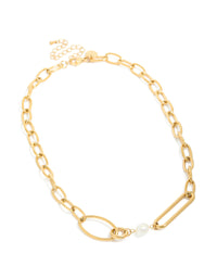 Waterproof Gold Plated Stainless Steel Irregular Paperclip Freshwater Pearl Necklace - link has visual effect only