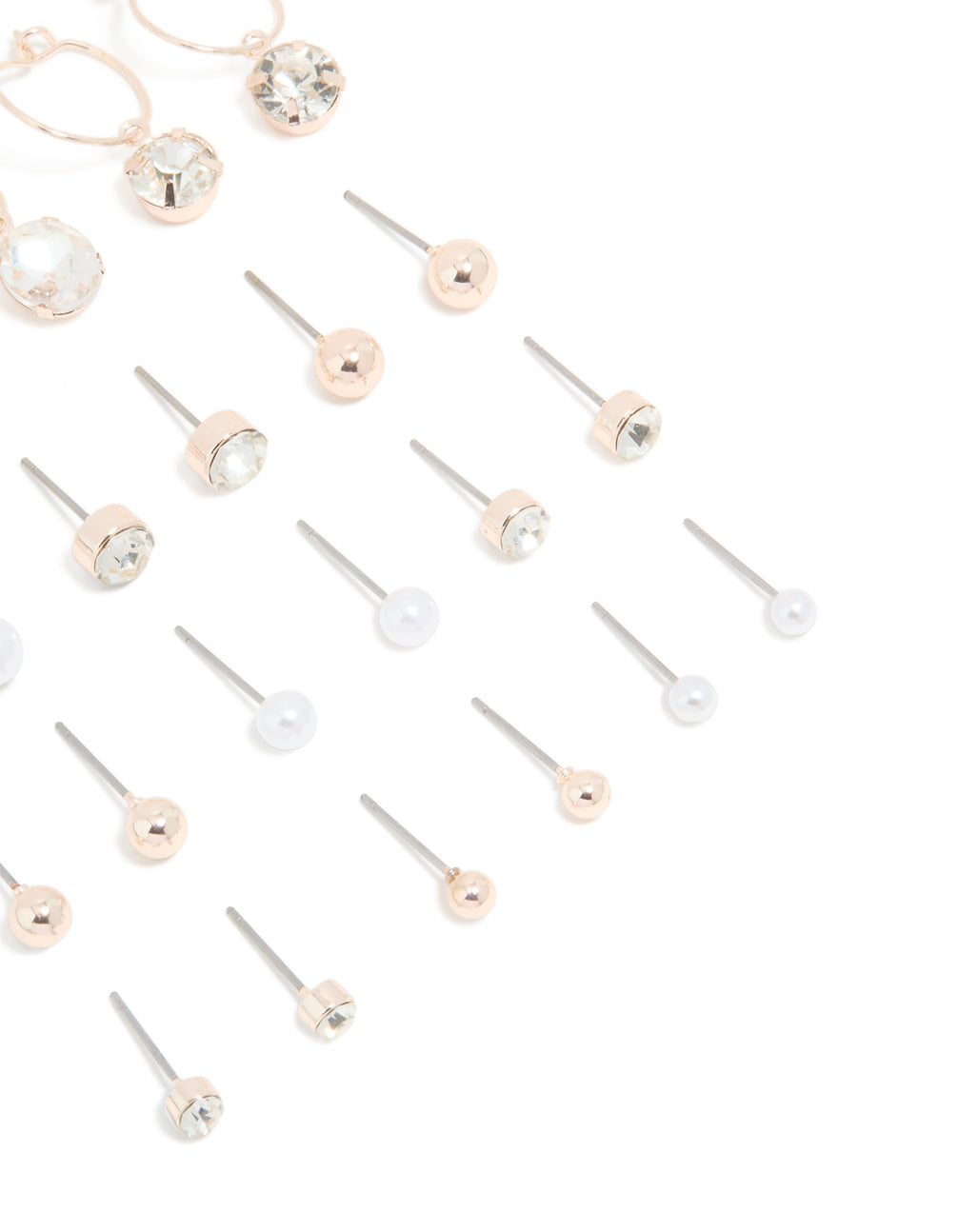 Rose Gold Diamante Pearl Ball Hoop & Stud Earrings 12-Pack