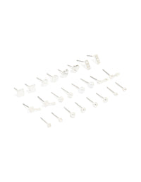 Silver Mixed Shape Stud Earrings 12-Pack - link has visual effect only