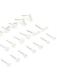 Silver Mixed Shape Stud Earrings 12-Pack - link has visual effect only
