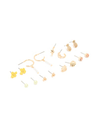 Gold Tropical Pineapple & Leaf Earrings 8-Pack - link has visual effect only