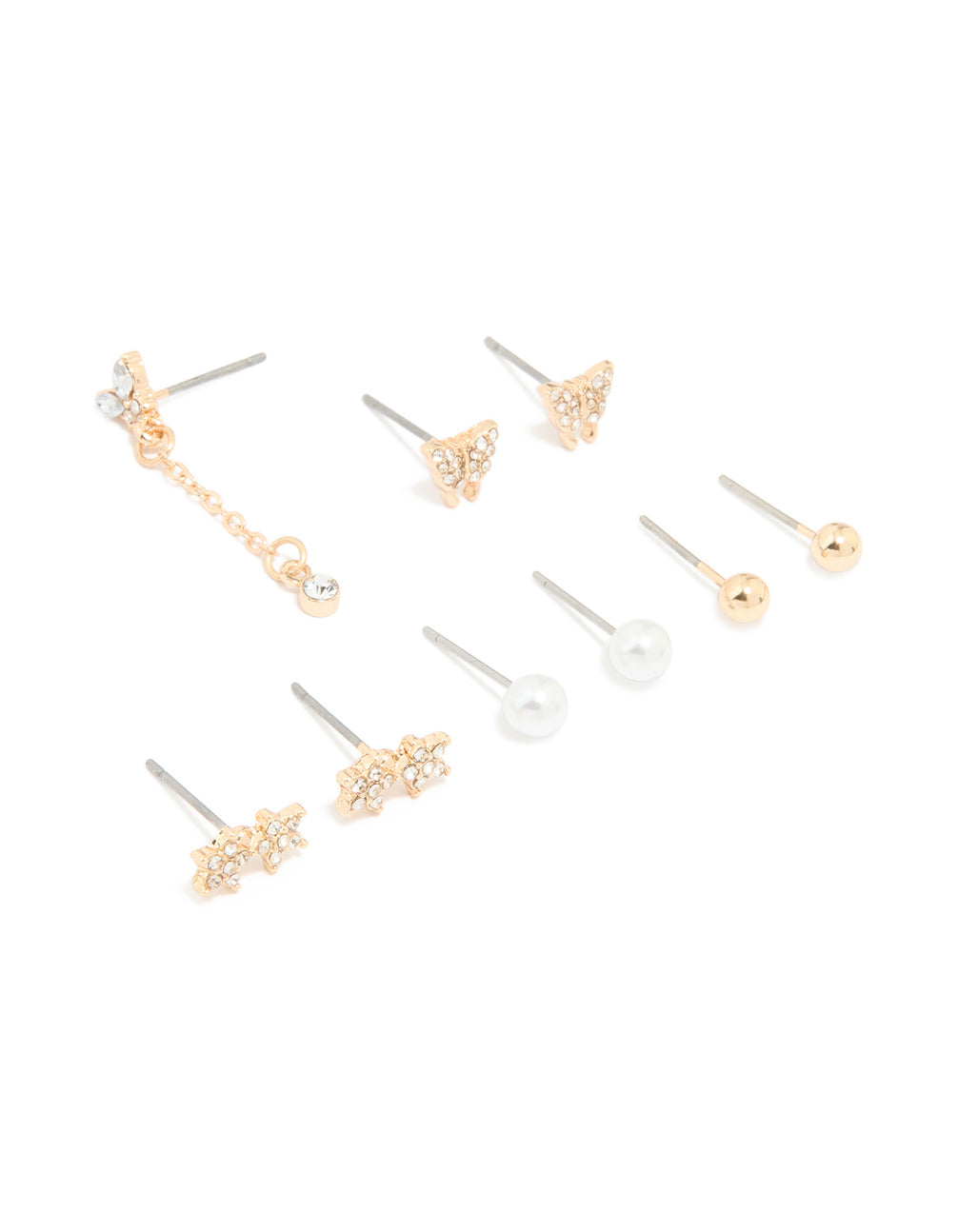 Gold Diamante Star & Ball Stud Earrings 8-Pack