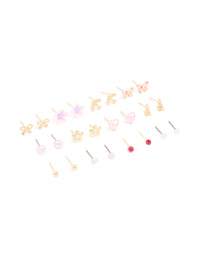 Gold Flower Bow & Heart Earrings 12-Pack - link has visual effect only