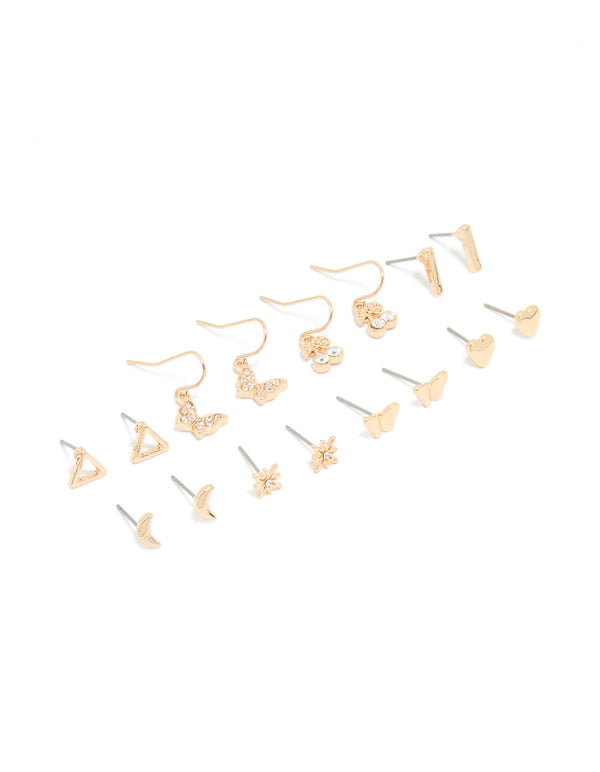 Gold Mixed Diamante Cherry Earrings 8-Pack