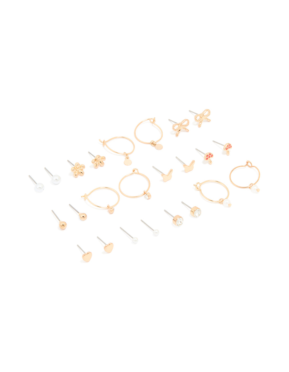 Gold Mushroom & Bow Stud Earrings 12-Pack