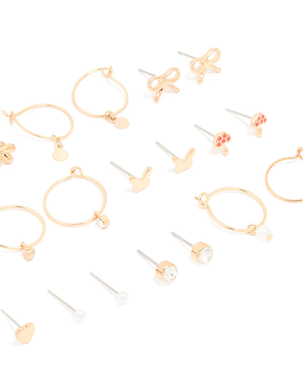 Gold Mushroom & Bow Stud Earrings 12-Pack