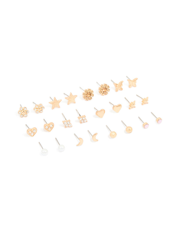 Gold Butterfly & Heart Earrings 12-Pack