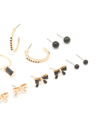 Gold Black Diamante & Bow Mixed Hoop Earrings 8-Pack - link has visual effect only