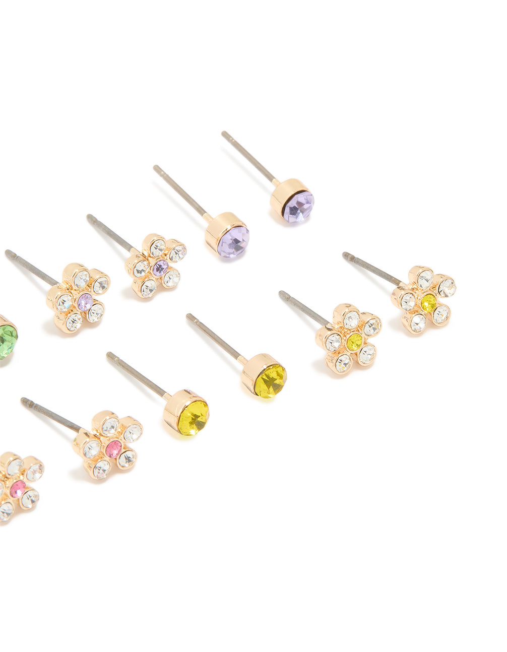 Gold Flower Diamante Stud Earrings 8-Pack