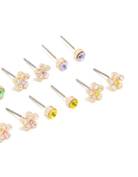 Gold Flower Diamante Stud Earrings 8-Pack - link has visual effect only