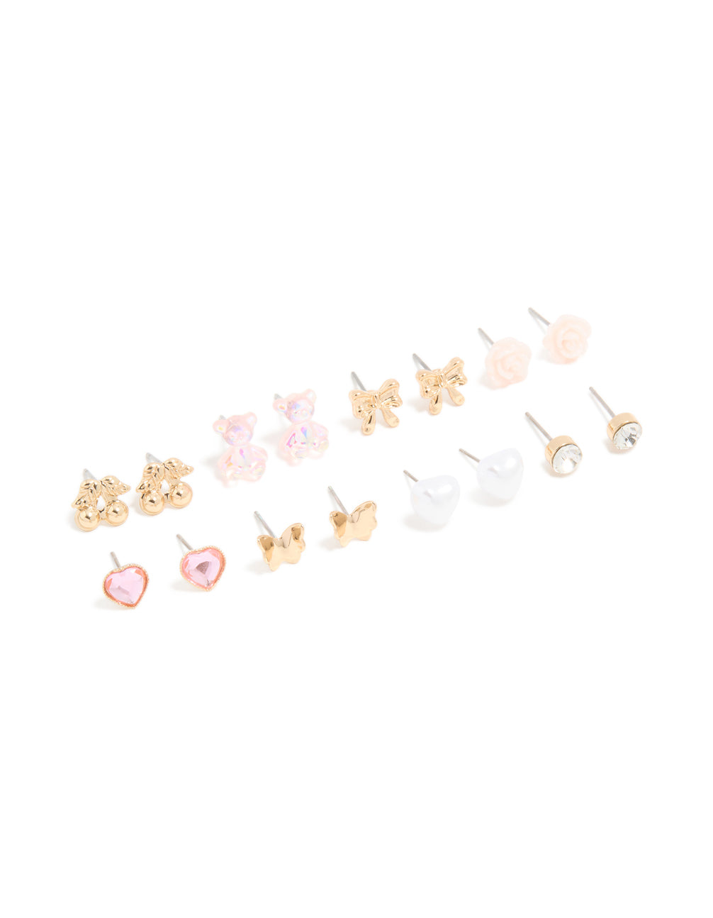 Gold Rose & Pink Teddy Mixed Stud Earrings 8-Pack