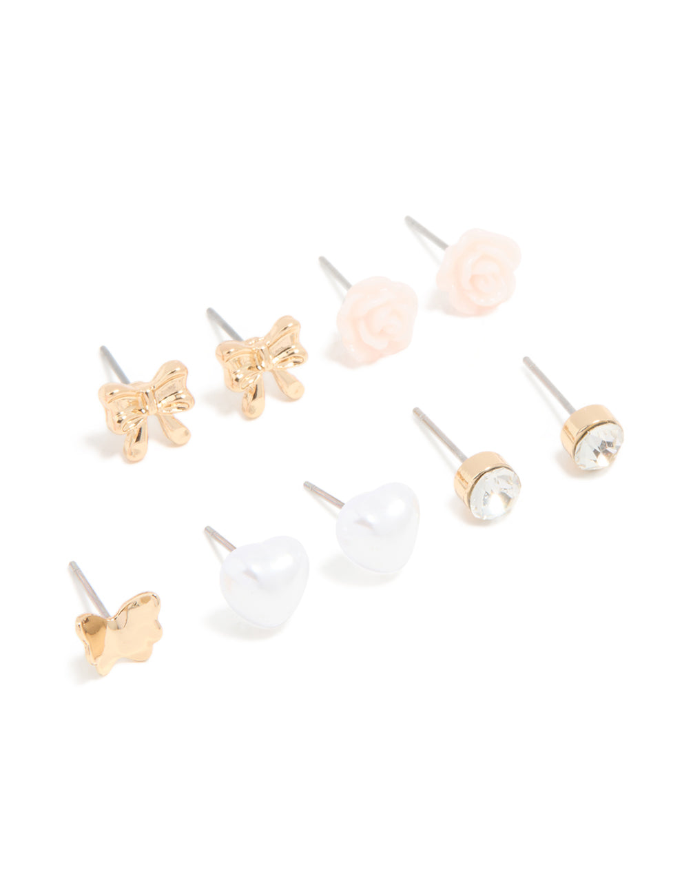 Gold Rose & Pink Teddy Mixed Stud Earrings 8-Pack