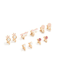 Kids Gold Pearl & Unicorn Clip On Earrings 6-Pack - link has visual effect only