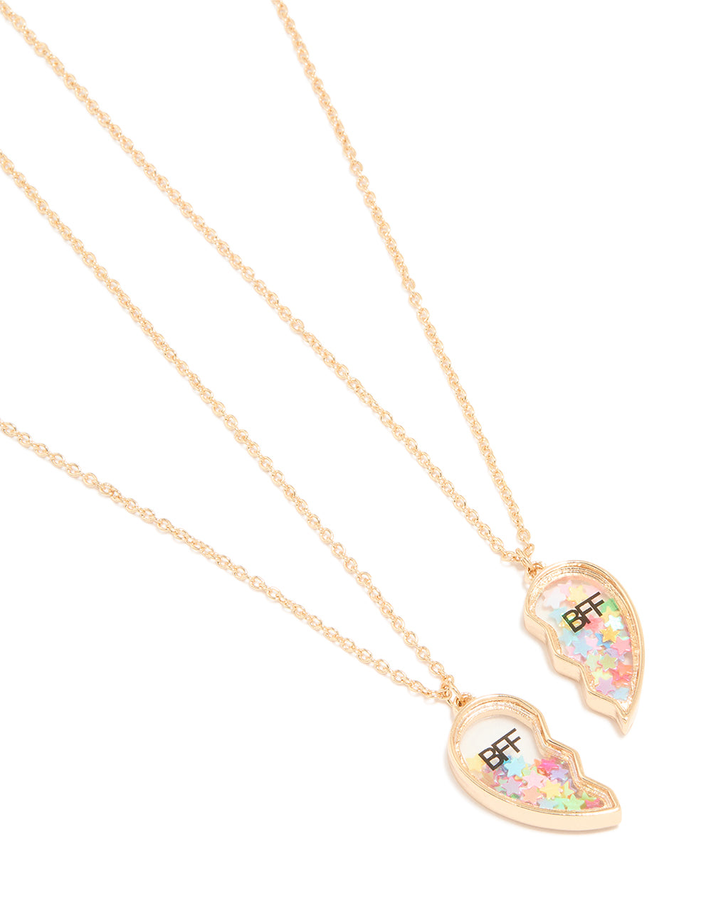 Kids Gold Shaker Heart BFF Pendant Necklaces 2-Pack