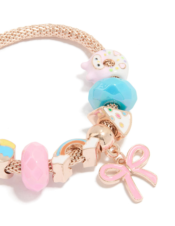 Kids Rose Gold Diamante & Bow Charm Bracelet