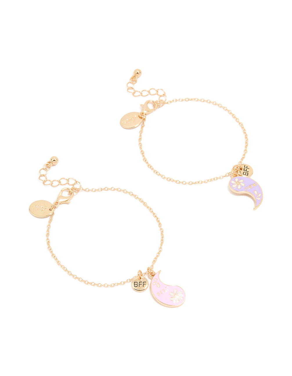 Kids Gold Pink & Purple Paisley Best Friends Charm Bracelets 2-Pack