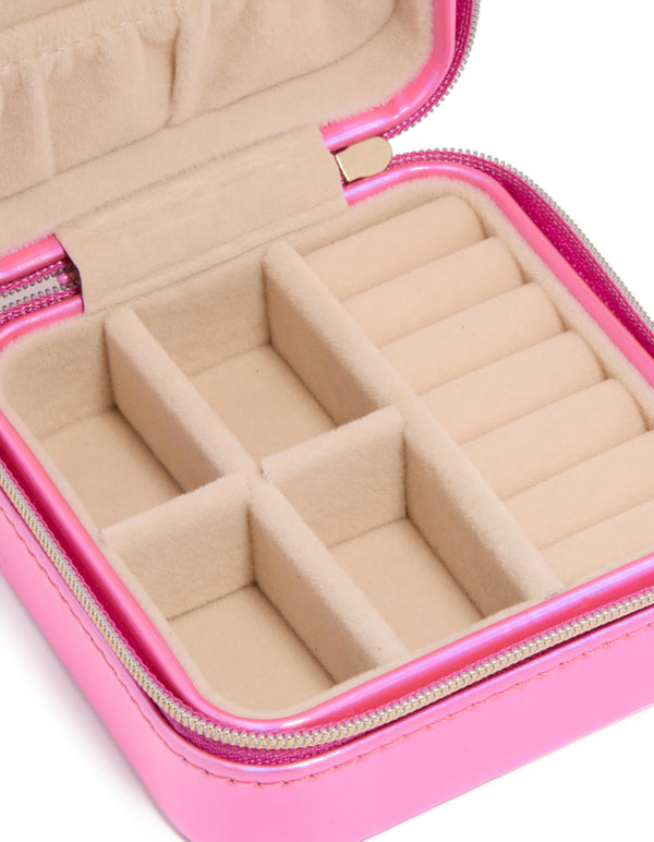 Kids Pink PU Leather Square Jewellery Box