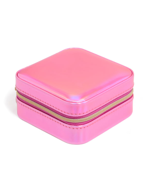 Kids Pink PU Leather Square Jewellery Box