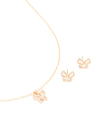 Gold Diamante Butterfly Stud Earrings & Necklace Set - link has visual effect only
