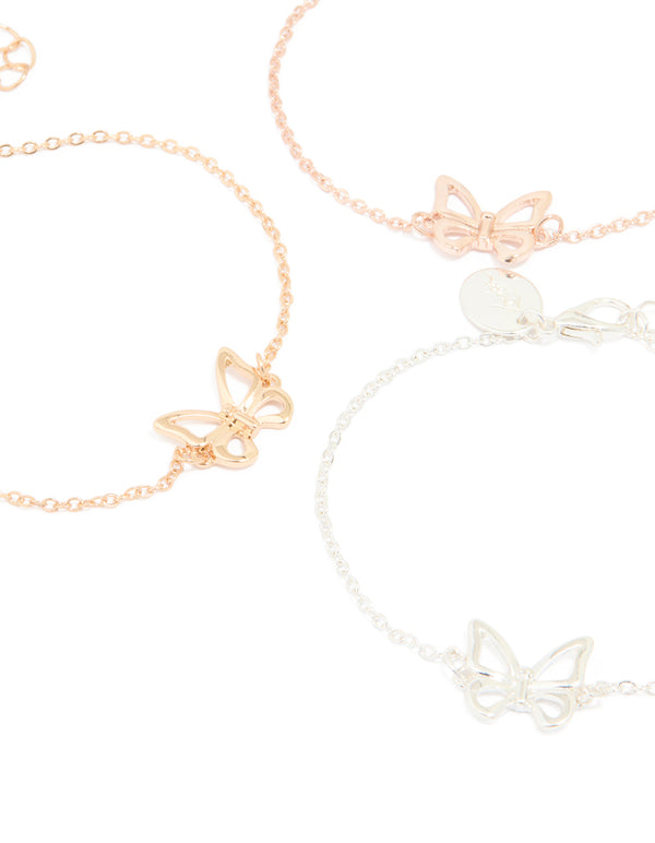 Mixed Metal Butterfly Bracelets 3-Pack
